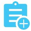 Light blue clipboard icon with a circular plus symbol in the corner.