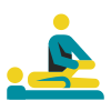 Therapist performing a physical therapy stretch on a patient.