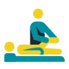 Therapist performing a physical therapy stretch on a patient.