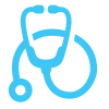 Light blue stethoscope icon on a transparent background.