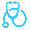 Light blue stethoscope icon on a transparent background.