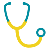 Teal and yellow stethoscope icon.