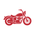 Red icon of a motorcycle on a transparent background.