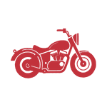 Red icon of a motorcycle on a transparent background.