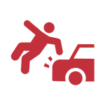 Red icon of a person being struck by a car.