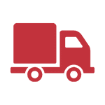 Red icon of a commercial truck on a transparent background.