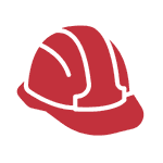 Red icon of a construction hard hat.