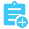 Light blue clipboard icon with a circular plus symbol in the corner.