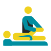 Therapist performing a physical therapy stretch on a patient.