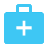 Blue medical kit icon with a white cross in the center.