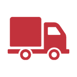 Red icon of a commercial truck on a transparent background.