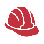 Red icon of a construction hard hat.